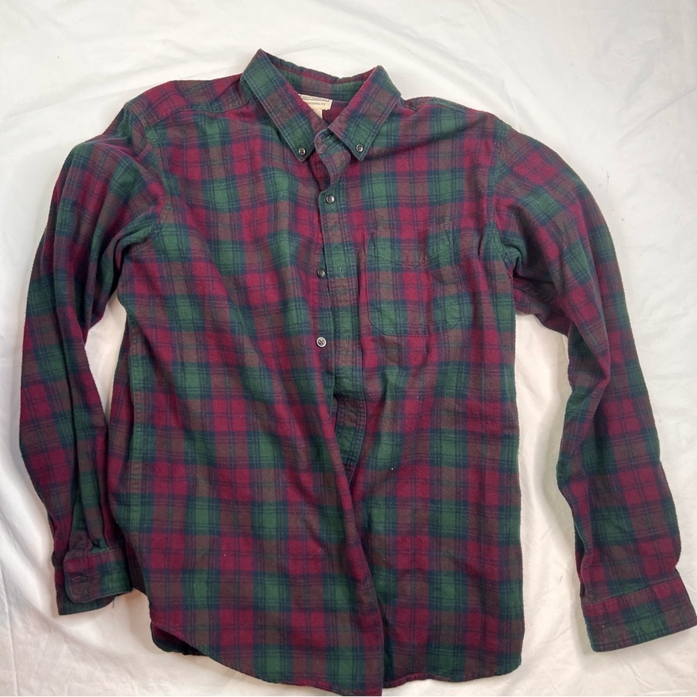 Vintage LL BEAN Heavy Cotton Chamois Cloth L Plaid Shirt Workwear L050303
